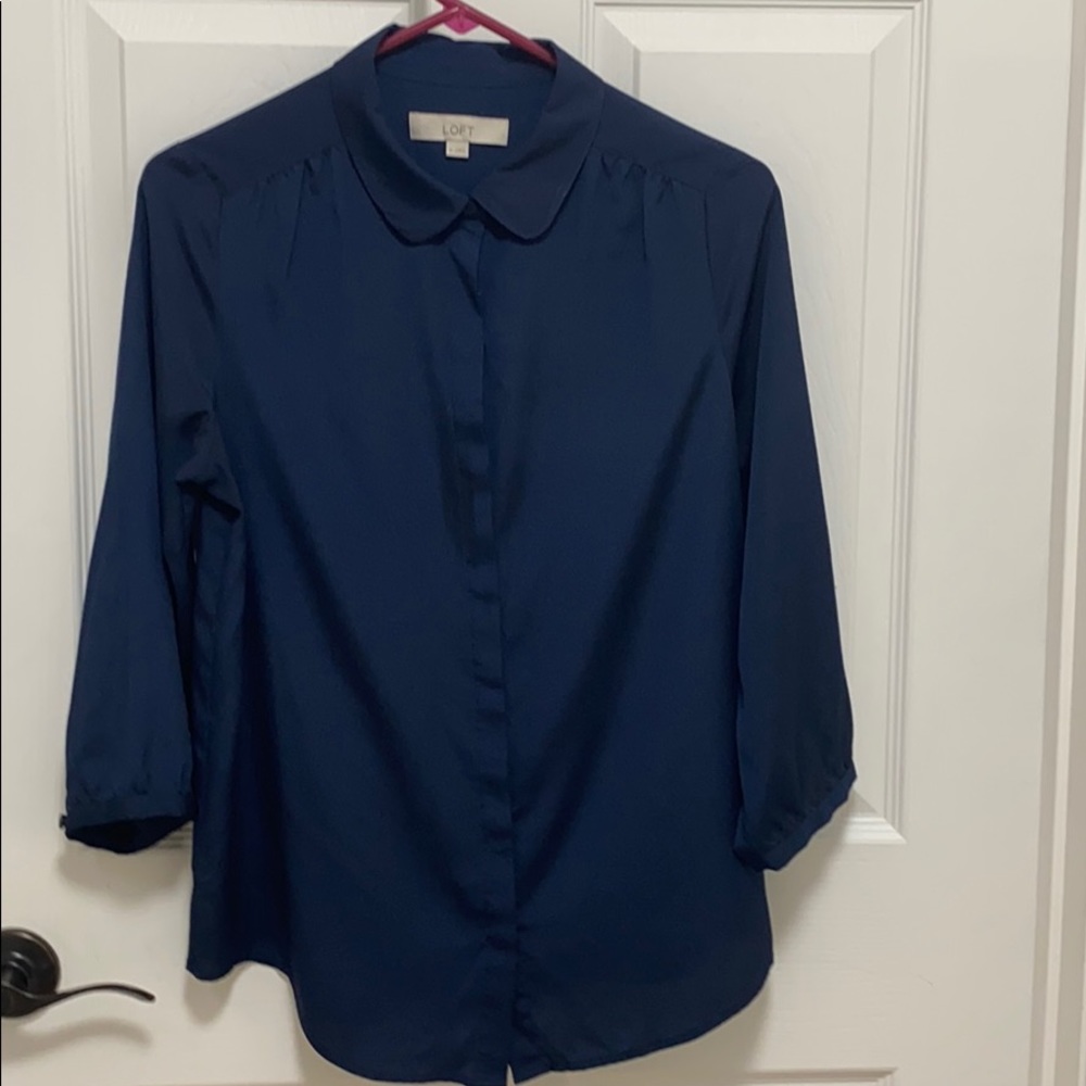 Loft size M navy blue blouse Med length sleeves